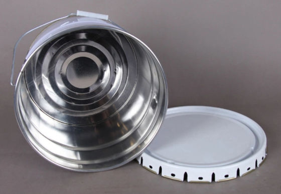 3 gallon korte witte stalen emmer met open kop met deksel en handvat