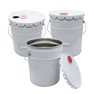 5 liter witte metaal verf emmer met rode plastic slang deksels