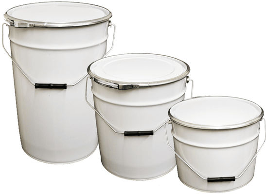 Op maat gemaakte emmers en emmers van witte polypropyleen blik met gouden fenolische bekleding